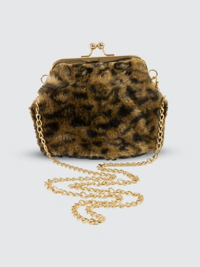 Area Stars Faux Fur Bag With Kiss Lock Closure And Chain Crossbody Strap In Brown