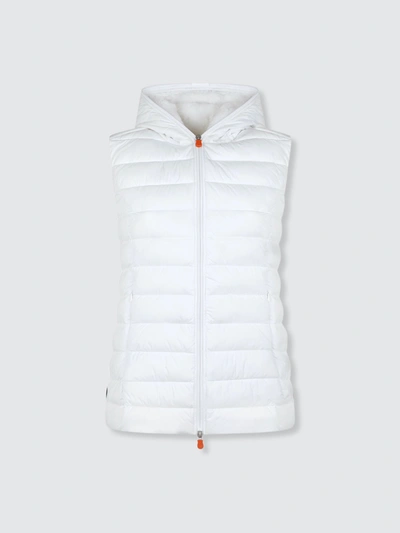 Save The Duck Women's Sold Hooded Vest With Faux Lambskin Lining In White