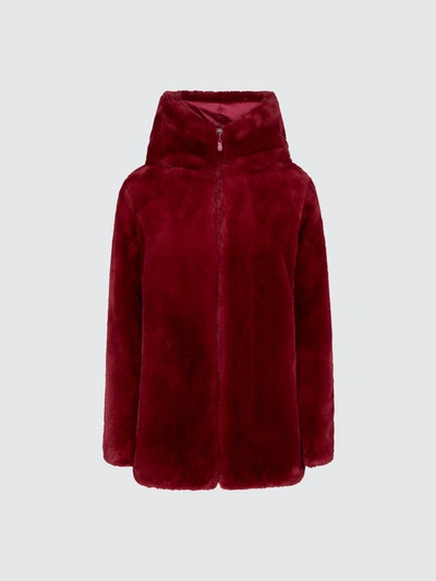 Save The Duck Women's Fury Reversible Faux Fur Hooded Coat In Red