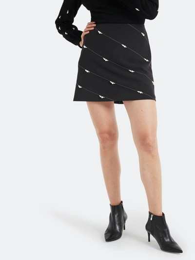 Milly Pearl-embellished Cady Mini Skirt In Black/ecru