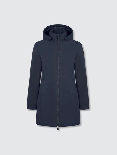 Save The Duck Women's Matt Classic Rain Coat With Detachable Hood In Blue