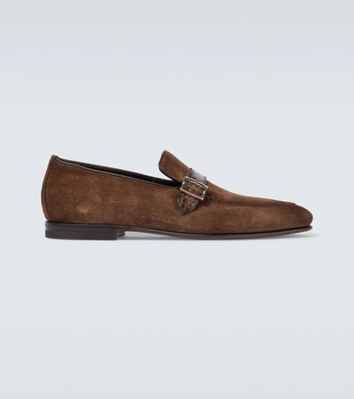Santoni Suede Leather Loafers In Brown