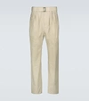 Lemaire Belted Cotton Pants In Pelican Grey