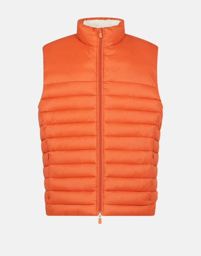 Save The Duck Men's Vest In Giga With Faux Sherpa Lining In Orange