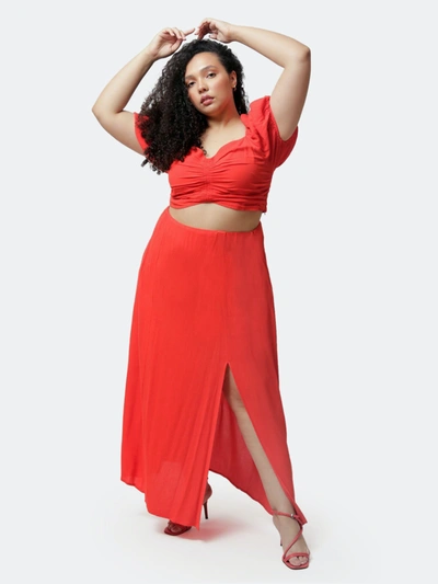 Luvmemore Fiery Red Cindy Crop Top And Skirt Two Piece Set