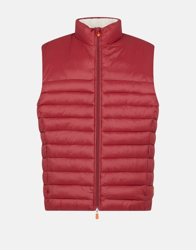 Save The Duck Men's Vest In Giga With Faux Sherpa Lining In Red
