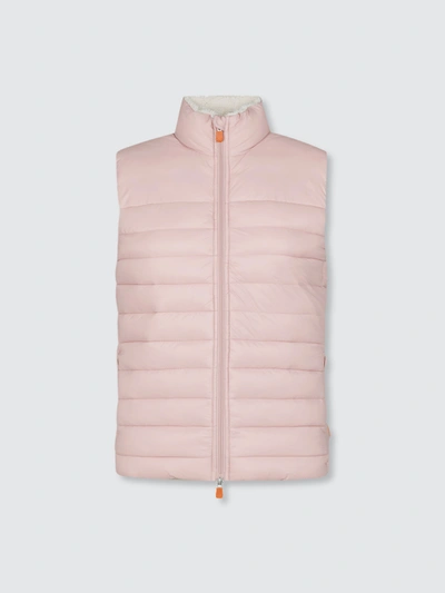 Save The Duck Women's Vest In Giga Faux Sheepskin In Pink