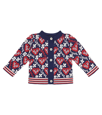Gucci Baby Cotton-blend Jacquard Cardigan In Blue