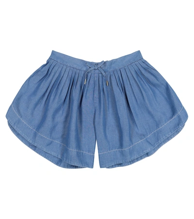 Chloé Kids' Drawstring Denim Shorts In Light Wash