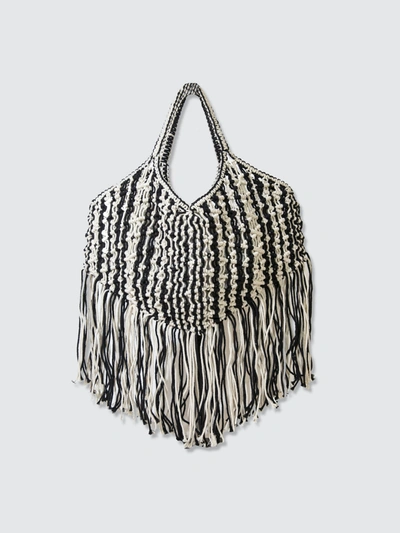 Area Stars Macrame Woven Bag In Cotton With Cotton Fringe Details In Black