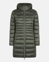 Save The Duck Women's Hooded Long Quilted Coat In Iris In Green