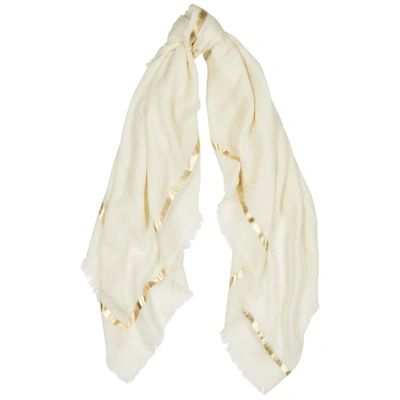 Ama Pure Righino Foil-print Cashmere Scarf In White