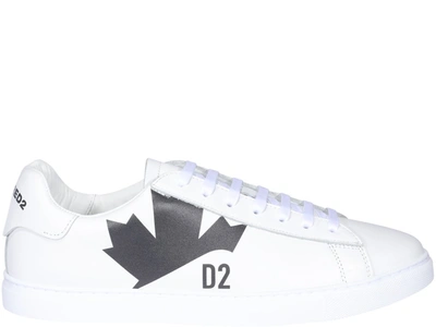 Dsquared2 New Tennis Maple Print Leather Trainers In White