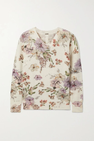 Adam Lippes Floral-print Cashmere And Silk-blend Sweater In White