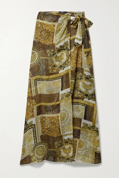 Versace Baroque Patchwork Asymmetric Midi Skirt In Brown