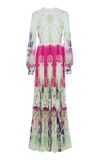 VALENTINO WOMEN'S PUFF-SLEEVE PLEATED PRINTED SILK GOWN