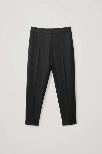 Cos Flannel Turn-up Trousers In Black