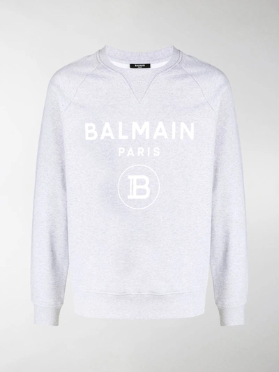 Balmain Logo Print Sweatshirt In Grey