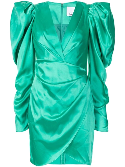 Acler Irwin Puff-sleeve Satin Mini Dress In Green