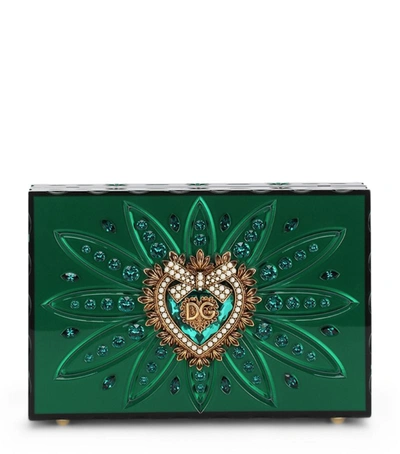 Dolce & Gabbana Devotion Box Bag In Transparent Plexiglass With Rhinestone Embellishment In Green