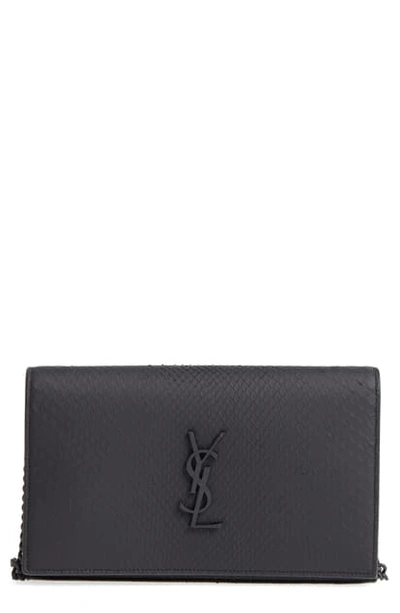 Saint Laurent Monogram Genuine Python Wallet On A Chain In Noir