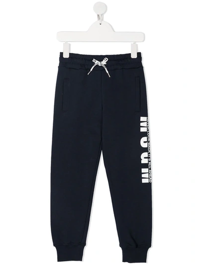 Msgm Kids' Logo-print Cotton Track Trousers In Blue