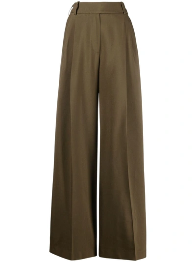 Alexandre Vauthier Viscose & Cotton Crepe Wide Leg Trousers In Green