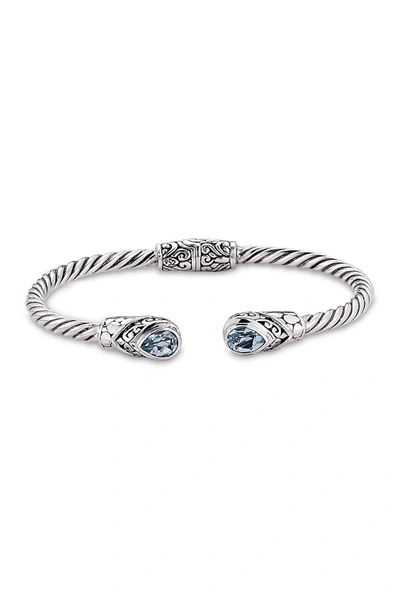 Samuel B Jewelry Sterling Silver Twisted Cable Blue Topaz Cuff Bracelet