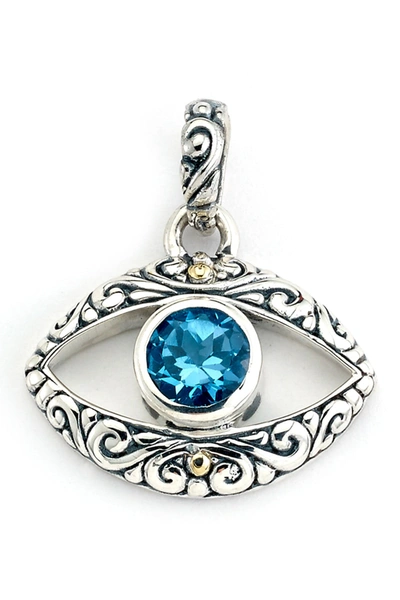 Samuel B Jewelry Samuel B. 18k Gold & Sterling Silver Blue Topaz Evil Eye Pendant