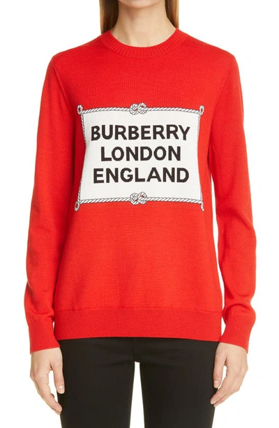 Burberry Trentley Logo Crewneck Sweater In Bright Red