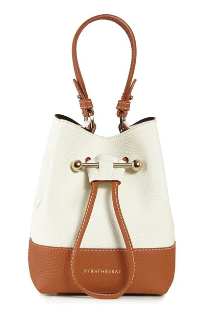 Strathberry Lana Osette Bicolor Leather Crossbody Bucket Bag In Vanilla/ Tan-vanilla Stich