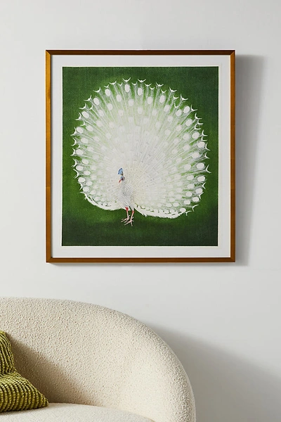Anthropologie White Peacock Wall Art In Green