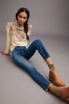 Mother The Mid Rise Dazzler Ankle Fray Riding The Cliffside Jeans In Blue