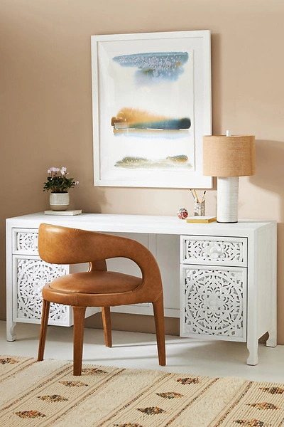 Anthropologie Handcarved Lombok Executive Desk In White