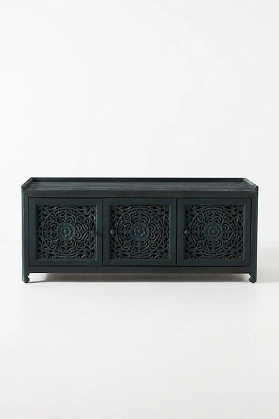 Anthropologie Handcarved Lombok Storage Bench In Blue