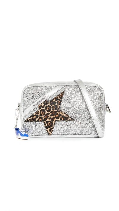 Golden Goose Star Bag Glitter Front Panel In Silver/leopard