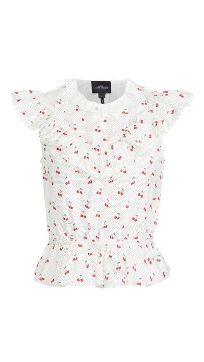 The Marc Jacobs The Victorian Lace-trimmed Printed Cotton-poplin Top In Ivoryred