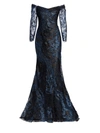 Rene Ruiz Collection Women's Embroidered Tulle Off-the-shoulder Gown In Black Cobalt