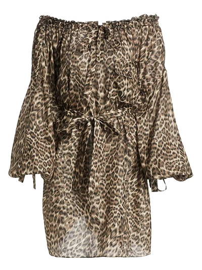 Zimmermann Women's Suraya Silk Off-the-shoulder Dress In Khaki Leopard