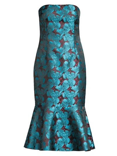 Aidan Mattox Women's Strapless Jacquard Floral Trumpet Dress In Teal