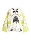 VALENTINO TAPESTRY FEATHER-TRIMMED COTTON BLOUSE,400013004014
