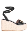 VALENTINO GARAVANI WOMEN'S VLOGO LEATHER ESPADRILLE PLATFORM WEDGE SANDALS,0400013278034