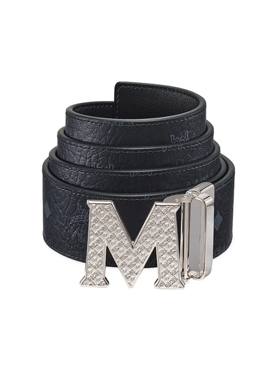 Mcm Claus M Visetos And Leather Reversible Belt In Black | Black