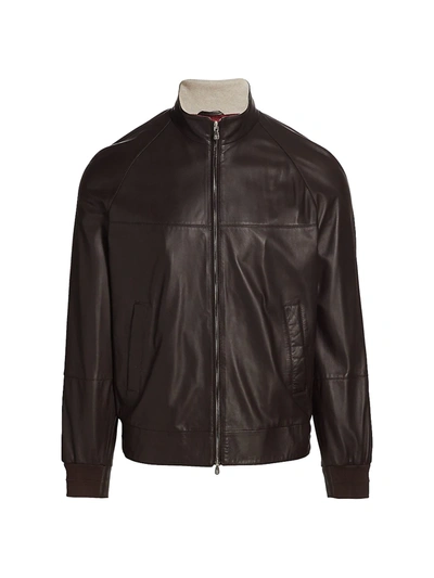 Brunello Cucinelli Classic Leather Bomber Jacket In Brown