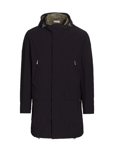 Brunello Cucinelli Hooded Mid-length Raincoat In Ocean Blue