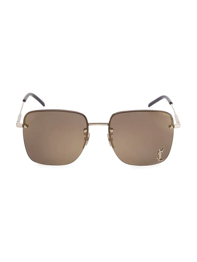 Saint Laurent 58mm Semi Rimless Flat Front Square Sunglasses In Brown