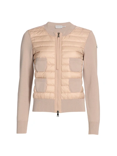 Moncler Four Pocket Down Knit Combo Jacket In Blush