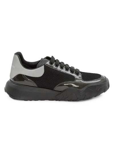 Alexander Mcqueen Men's Court Mix-leather Chunky Sneakers In Black/grey