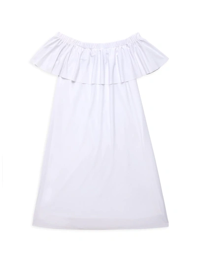 Un Deux Trois Kids' Girl's Ruffled Off-the-shoulder Dress In White