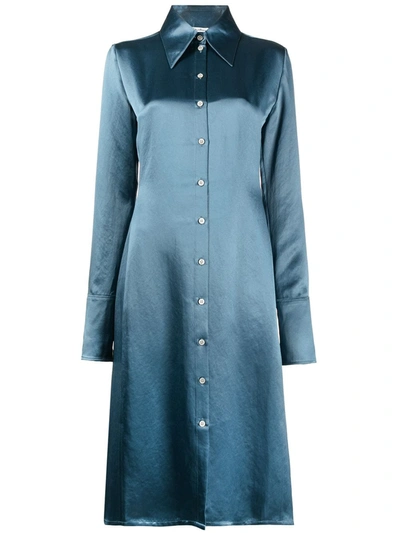 Acne Studios Blue Satin Long Sleeve Dress